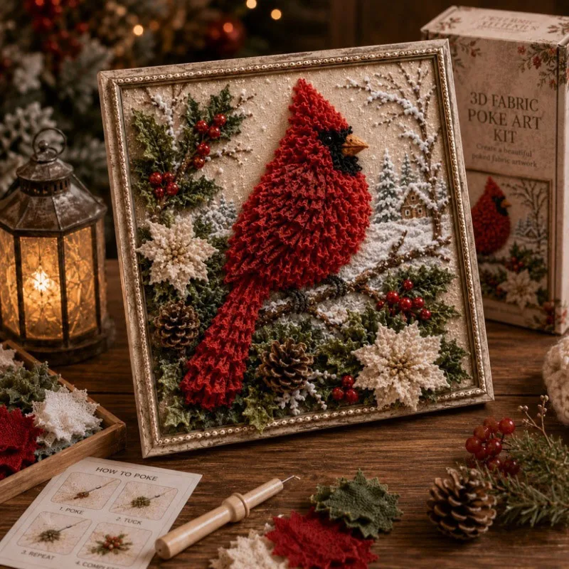Christmas Fabric Poke Art Kit No Sew Diy 3d Textured Fabric Craft Kit Handmade Decor Set For Xmas Ornament & Holiday Gift