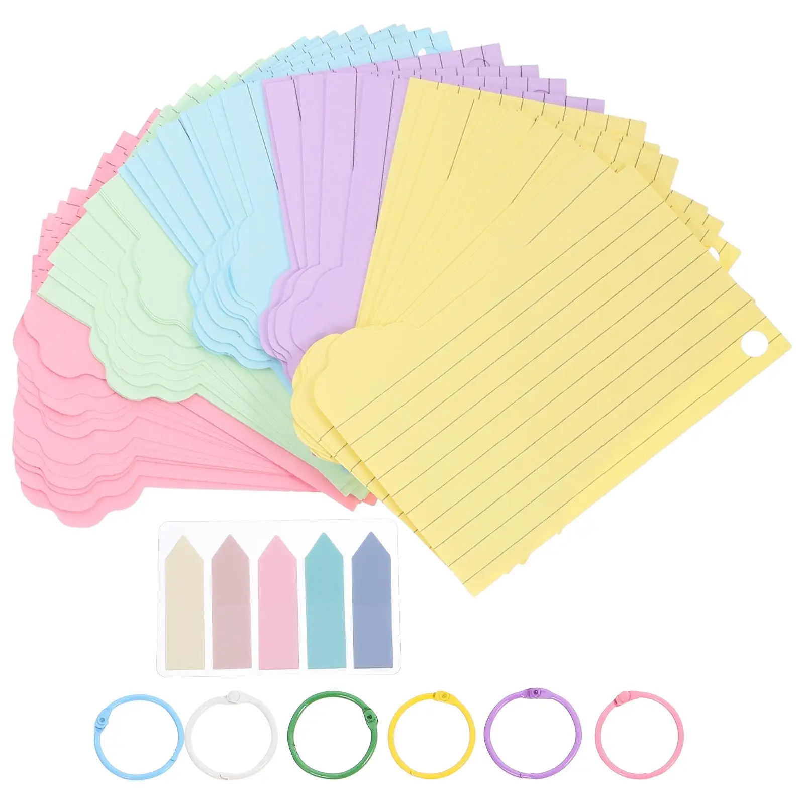 Index Card Notes White Blank Lined Sticky Office Flashcards Pocket Notepads Portable Learning Memory Cards Pre Hole Punched