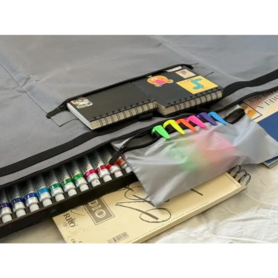 Tas Portofolio Seni Abu-abu 24x36 Tahan Air dan Ringan dengan Sudut Kulit, Tali Bahu yang Dapat Disesuaikan, dan Multifungsi