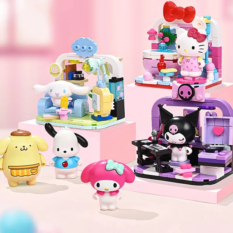 Keeppley bloc de construction Sanrio Hello Kitty ma mélodie Kuromi Pochacco famille maison vie série figurines Anime modèle enfant jouets cadeau