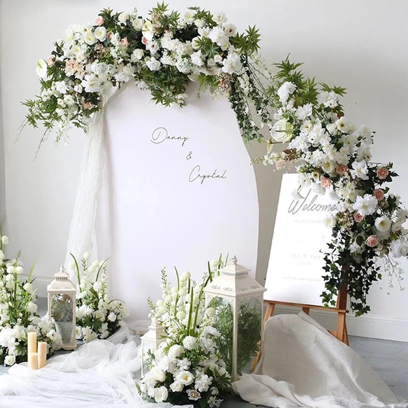 White Wedding Artificial Flowers Arch Backdrop Arrange Hang Plant Road Lead Floor Floral Ball Welcome Sign Party Birthday Decor