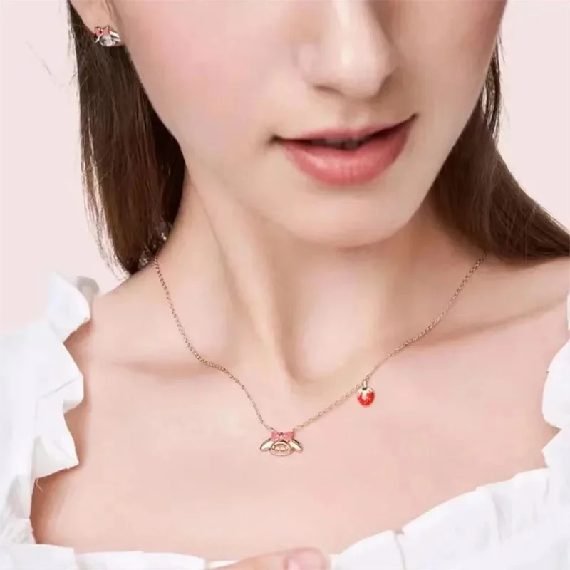 Kawaii Sanrio Melody Necklace Anime My Melody Clavicle Chain Pendant Sterling Silver for Women Bracelet Girls Birthday Gift