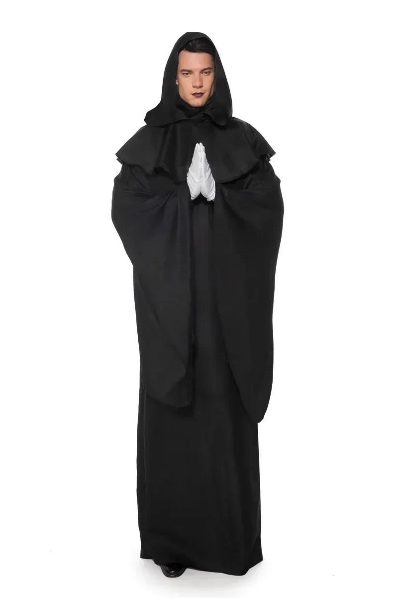 Disfraz de Mago Malvado de Halloween, Túnica Larga con Capucha, Capa de Misionero, Fraile, Sacerdote, Disfraz de Cosplay, Disfraces de Halloween para Hombres Adultos