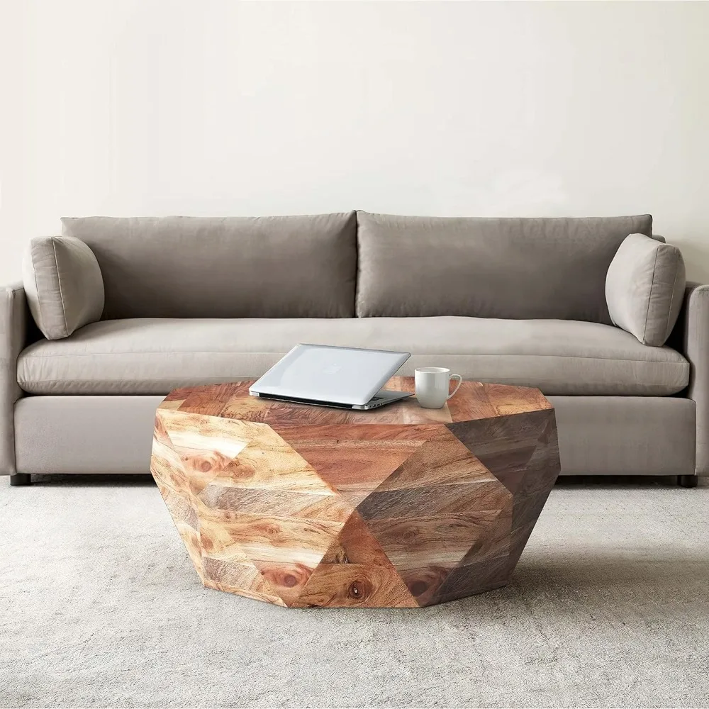 33-Inch Diamond Shape Acacia Wood Coffee Table with Smooth Top, Natural Brown