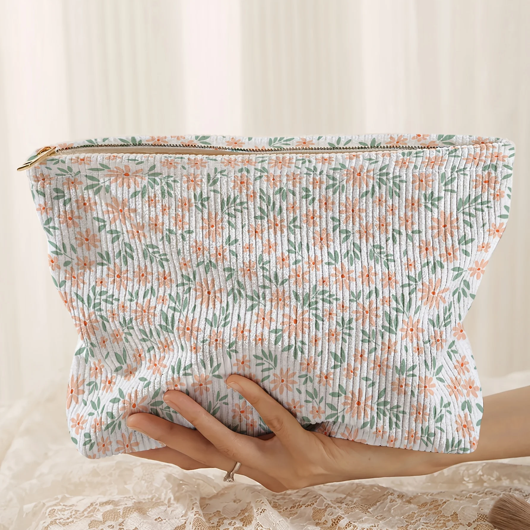 Cosmetic Bag Corduroy Material Toiletries at Any Time It Is a Perfect Storage Tool Commuting Gatherings Vacations And Offices