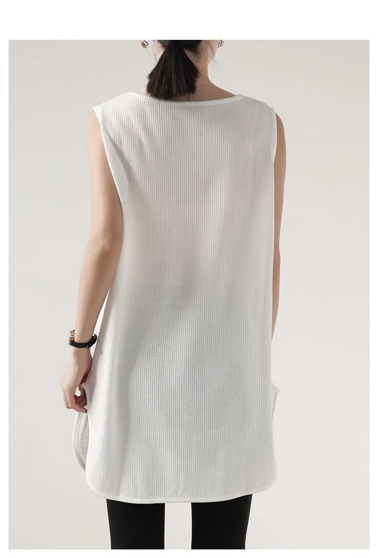 Summer New Arrival Casual Versatile Fashion Sporty Style Classic Texture Solid Color Women's Plus Size Mid-Length Tank Top image 6