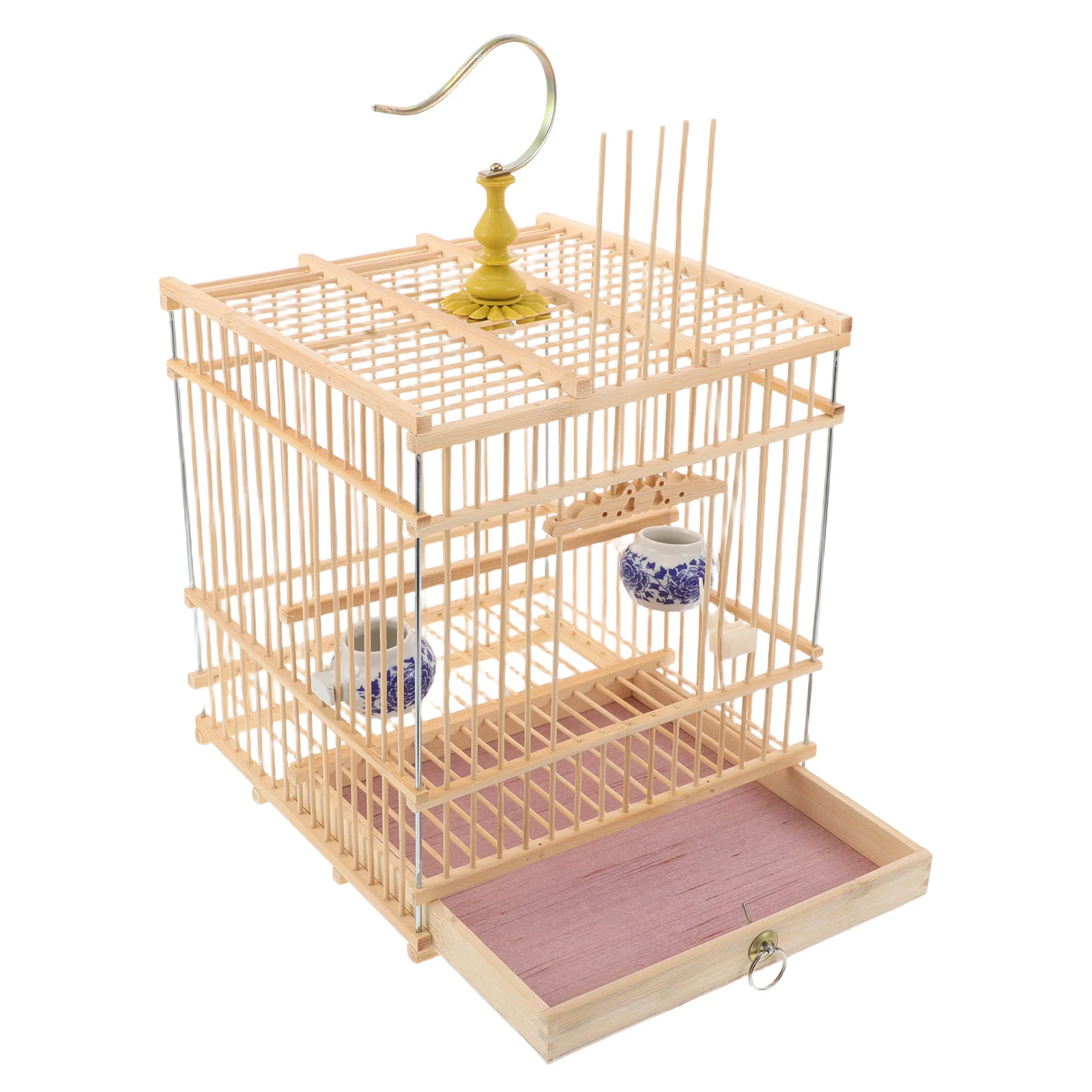 

Bamboo Bird Cage Carbonized Rectangular For Finches Lovebirds Budgies Handmade Hanging Cage With Tray For Indoor Balcony
