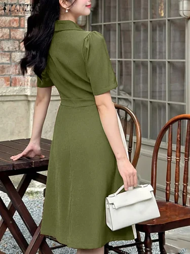 Imagen 2 del producto Vestidos elegantes de retazos para mujer ZANZEA 2025, vestido de verano elegante con cuello de solapa, vestido veraniego plisado de manga corta, Vestidos de trabajo informales