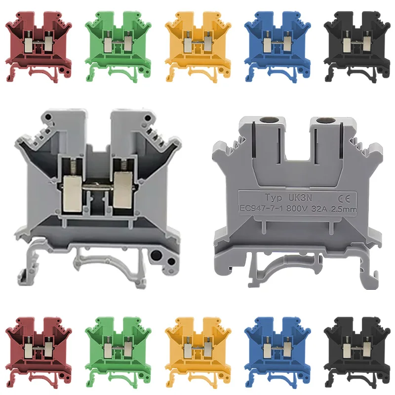 10/100Pcs UK2.5B/1.5N/3N/5N/6N/10N/16N/25N/35N/50N DIN Rail Terminal Block Clamp Square Universal Screw Connector