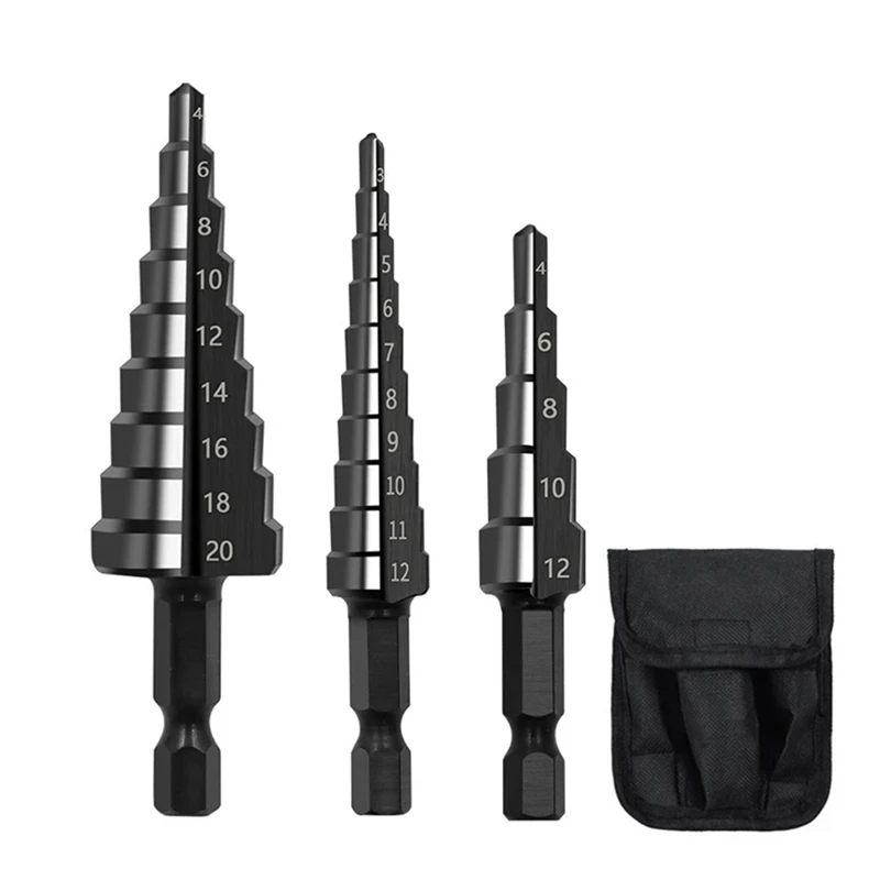 

3Pcs 3-12Mm 4-12Mm 4-20Mm HSS Straight Groove Step Drill Bit Set Wood Metal Hole Cutter Core Drill Bit Set