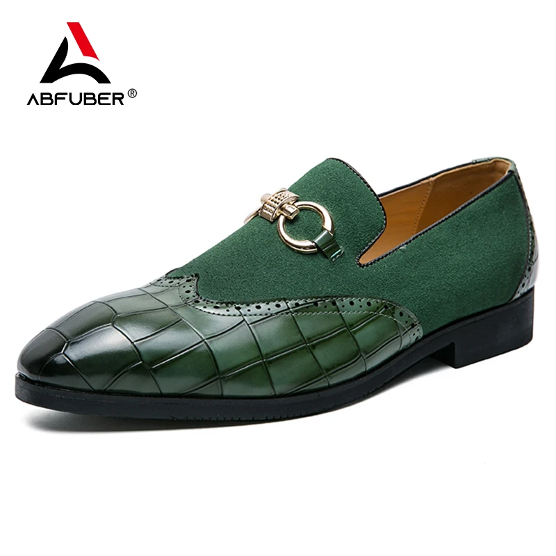 Mode Lederen Heren Schoenen Penny Loafers Brogue Derby Oxfords Handige Slip-On Casual Schoenen Trouwfeest Jurk Schoenen Groen