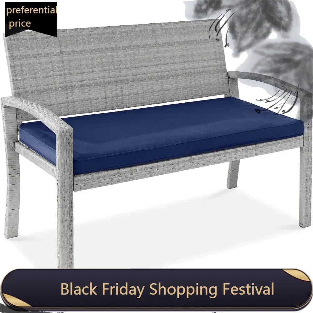 

Outdoor Bench 2-Person Wicker Garden Patio Benches Seating Furniture for Backyard, Porch w/Seat Cushion,700lb Capacity Gray/Navy