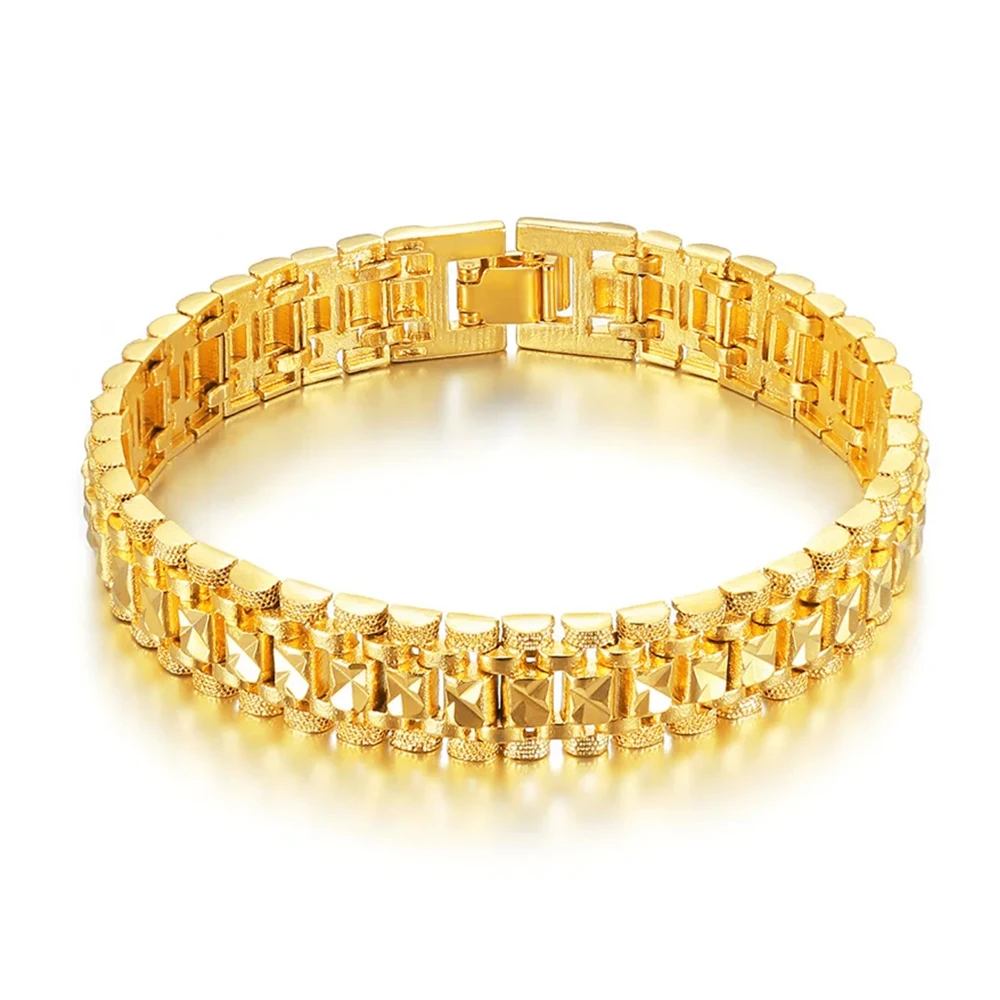 Classic Bracelet Wholesale 8/12MM Trendy Male Gold Color Chunky Hand Chain Link Bracelet for Men Women Jewelry Pulseira P166