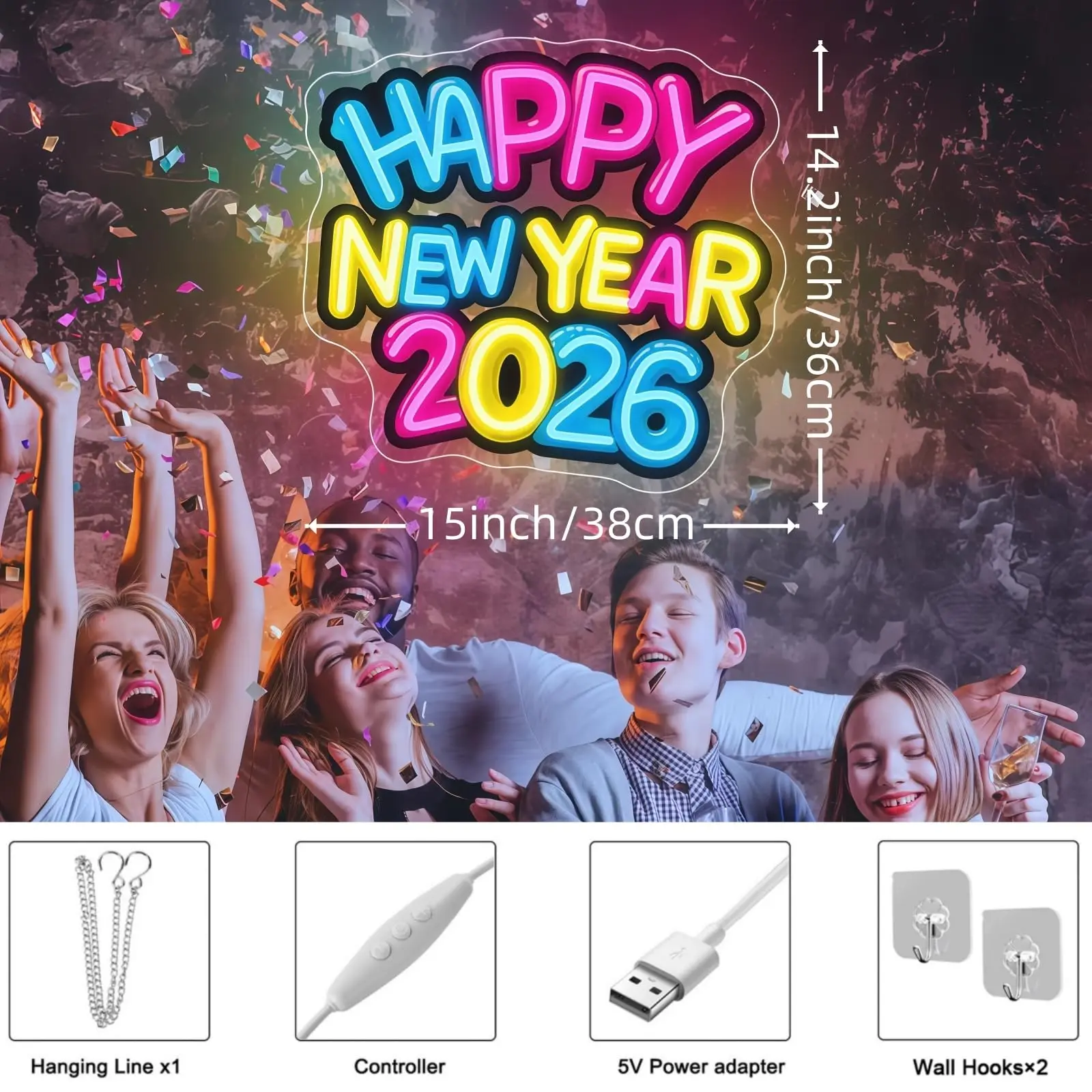 سنة جديدة سعيدة 2026 النيون الأشعة فوق البنفسجية الطباعة الملونة مصباح ليد جدار ديكور ل السنة الجديدة حفلة عيد الميلاد المنزل الاحتفال احتفالي Gi #4