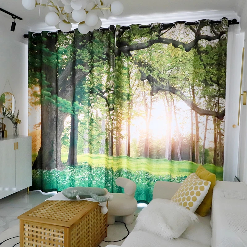 Nordic Landscape Forest Green Yellow Forest Hotel Bedroom Living Room Study Room Window Curtain Shade Cloth High Shading New