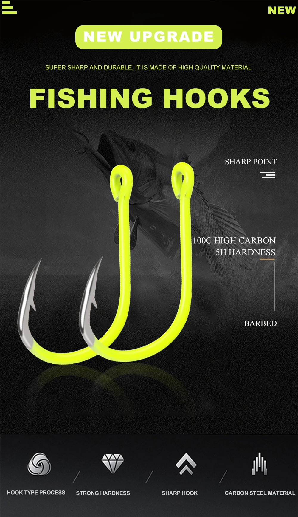NGB 50PCS Sharp High-carbon Stahl Angelhaken Stacheldraht Fluoreszierende Angeln Langlebig Haken Fisch Getriebe Kampf Haken Mit Auge für Karpfen – Detail 1