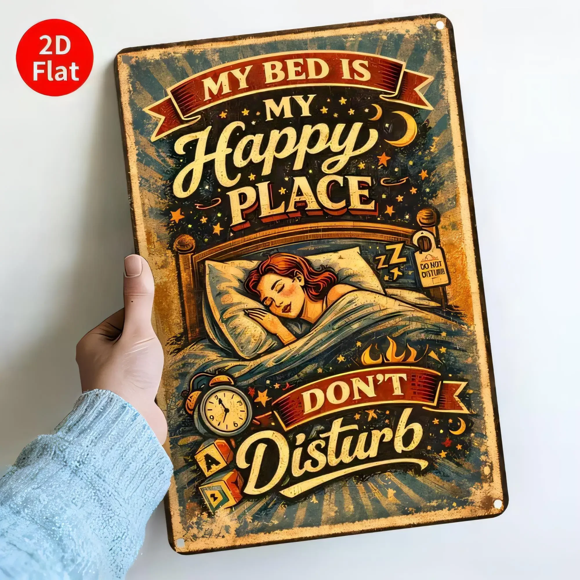 Tin Sign My Bed Is My Happy Place Vintage Metal Poster  Retro Wall Art Bedroom Plaque Quote Don’t Disturb Sleep Lover Decorat
