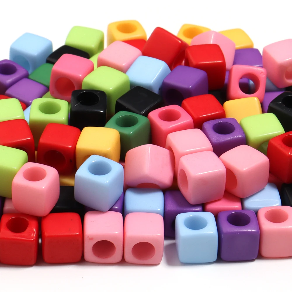 100Pcs Acrylic Square Beads Solid Color Cube Large Hole Loose Bead for Handmade Jewelry Beading DIY Bracelet Earrings Supplies