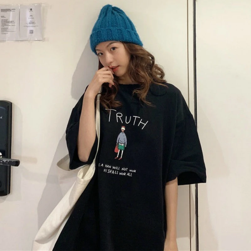 女性用ルーズTシャツ,韓国風ヒップスター,カップル用プリント,シック,トレンディ,原宿,夏
