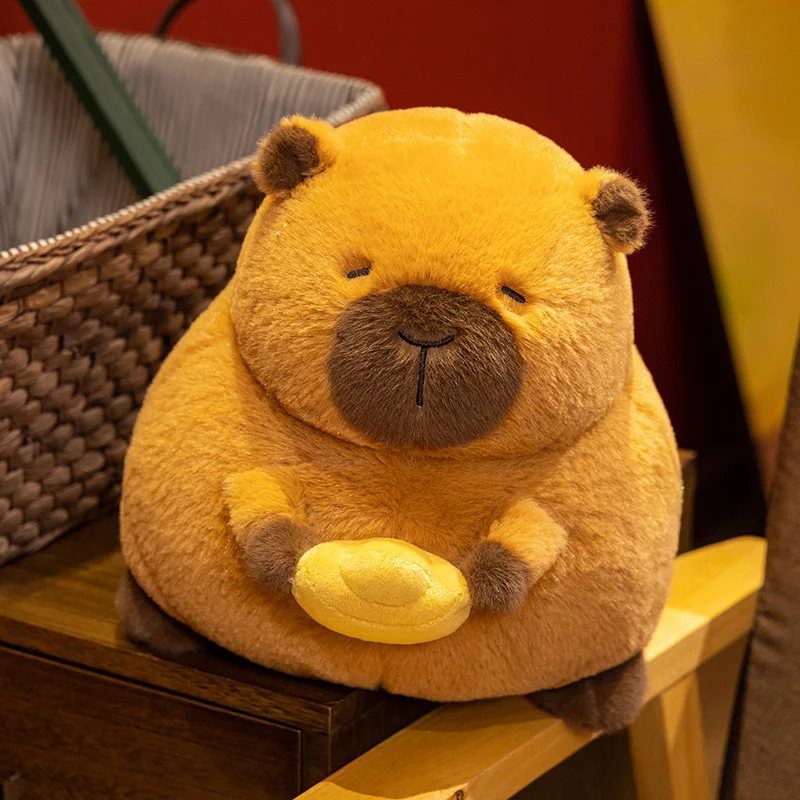 28cm gordo marrom capivara brinquedo de pelúcia recheado dos desenhos animados animal segurando sapato-em forma de lingote de ouro fortuna plushie sorte amigo presente