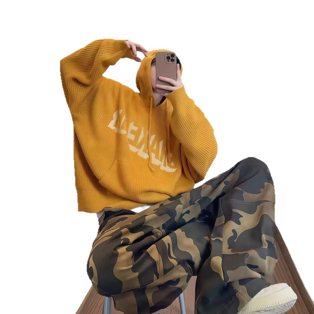 Unisex Knitting Hoodies 2025 Autumn Winter New Retro Lazy Sweater Hooded Heavyweight Soft Cozy Loose Drapey Men's Knit Outerwear