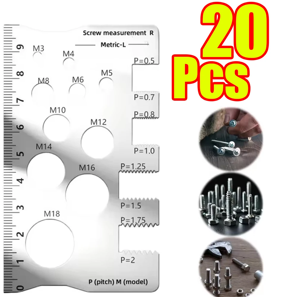 1-20Pcs Screw Thread Pitch Stainless Steel Gauge Ruler Caliper Measuring Tool for Measuring Screw Pitch Bit Bolt Nut Screw
