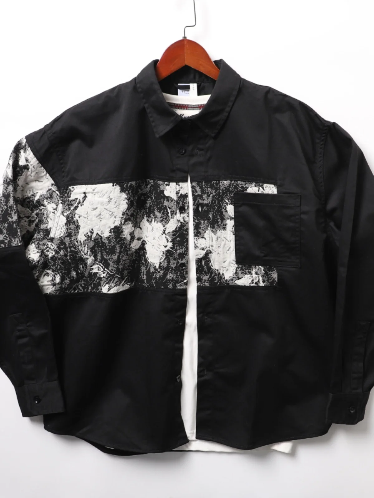 

Retro Japanese Sle Men's Long Sve irt Wide Fit Collar Youth Trendy Floral Print Outerwear Coat for Autumn Season
