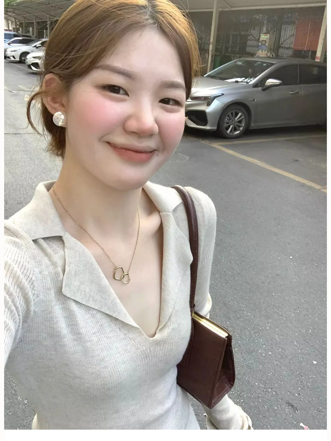 

Slim Fit Knitted Base irt Women's Long Sve V-Ne Commute Sle Korean Faion Inner Wear Autumn 2025 Design Sense