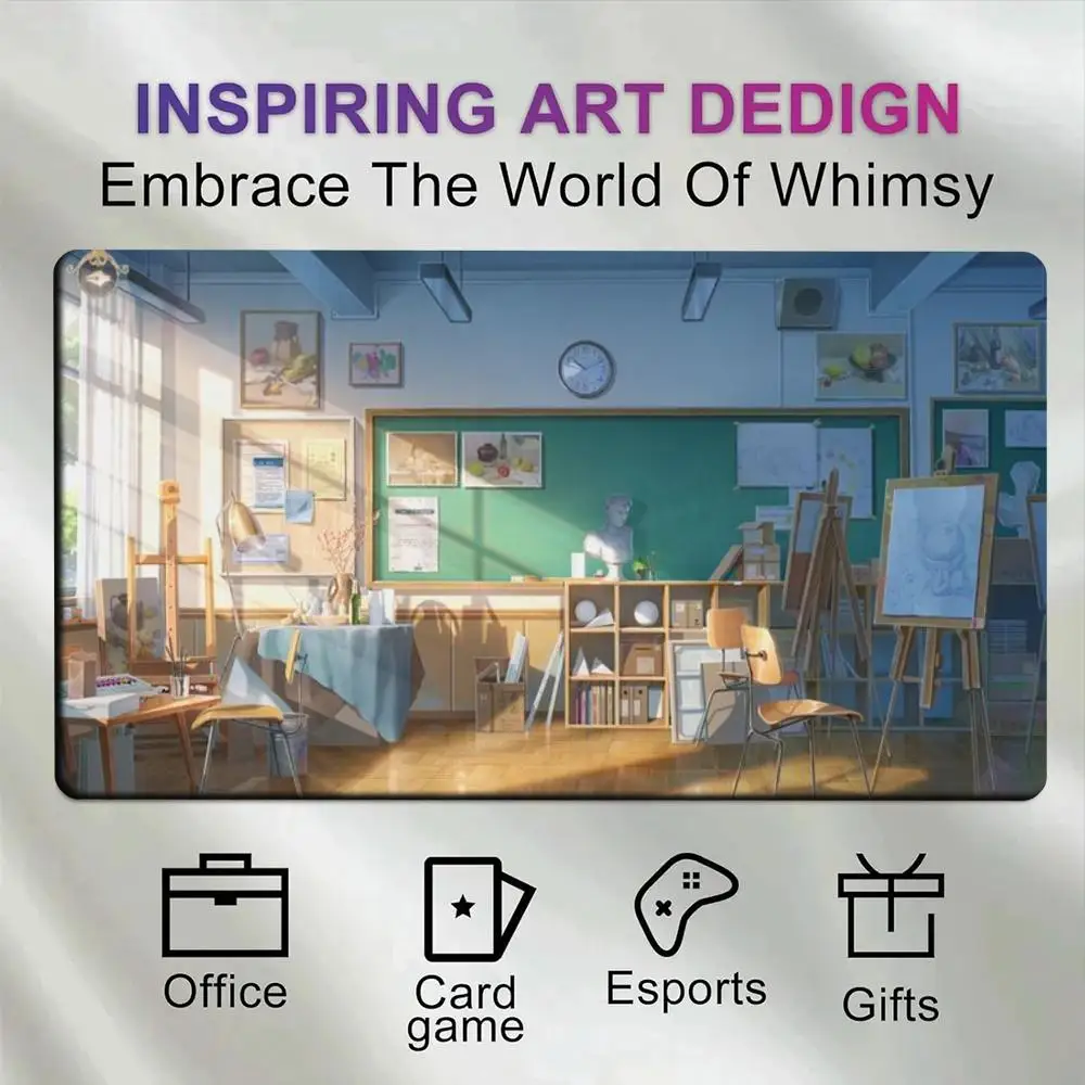 Warm Sunlit Art Studio Printed Desk Pad Large Extended Mousepad Anti-Slip Rubber Desk Mat for Home Study Gaming Table Decoration