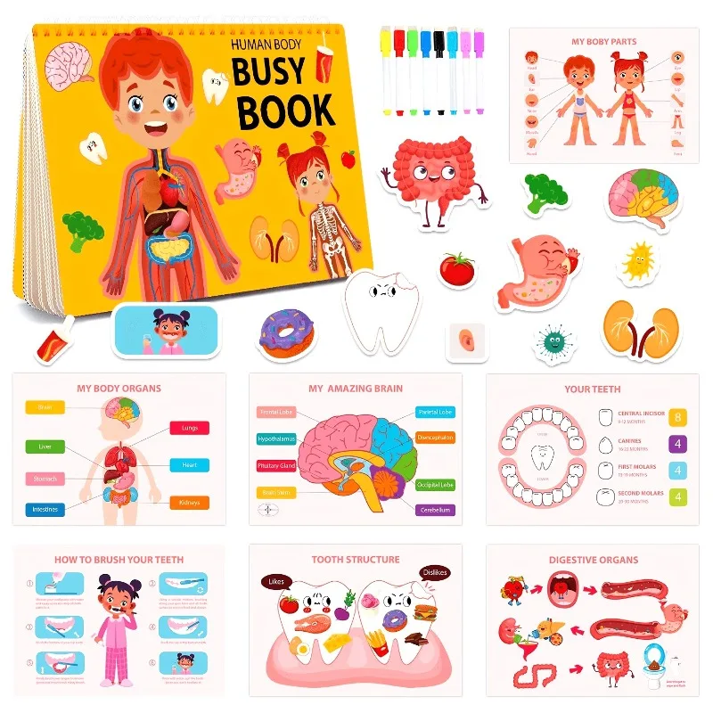 

15 Themes Kids Busy Book Set Educational Preschool Learning Quiet Book Human Body Structure Cognitive Development Book