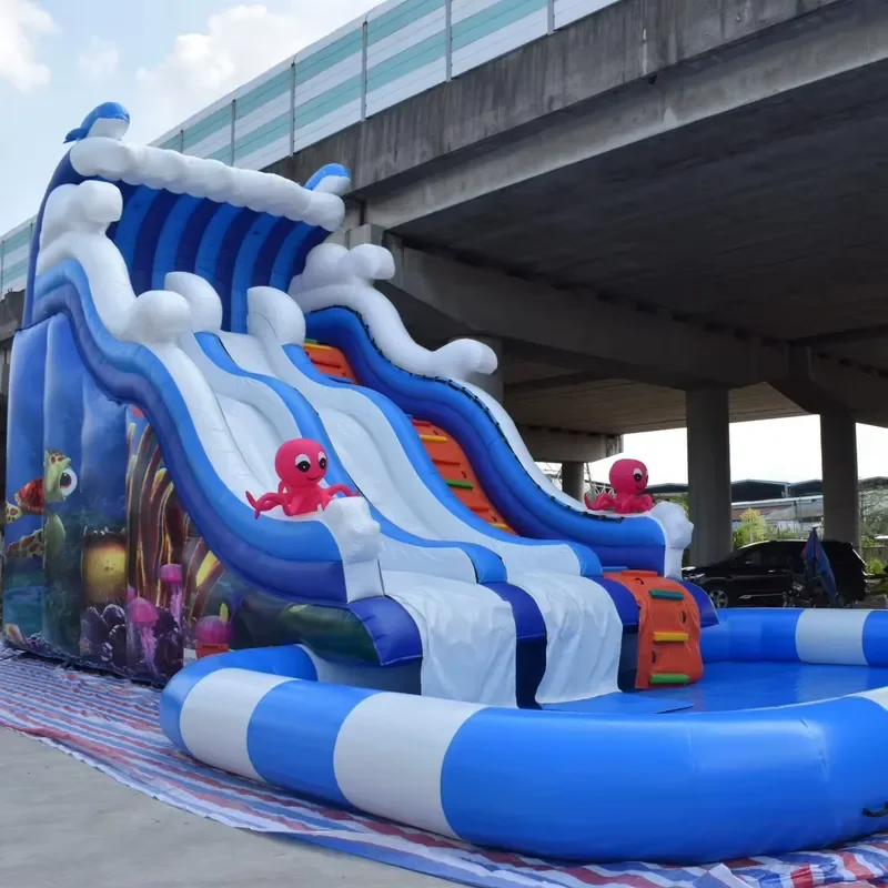 Most Popular Inflatable Mobile Water Park Inflatable Water Slide Pool Jumping Castle With Slide and Pool Outdoor Inflatable