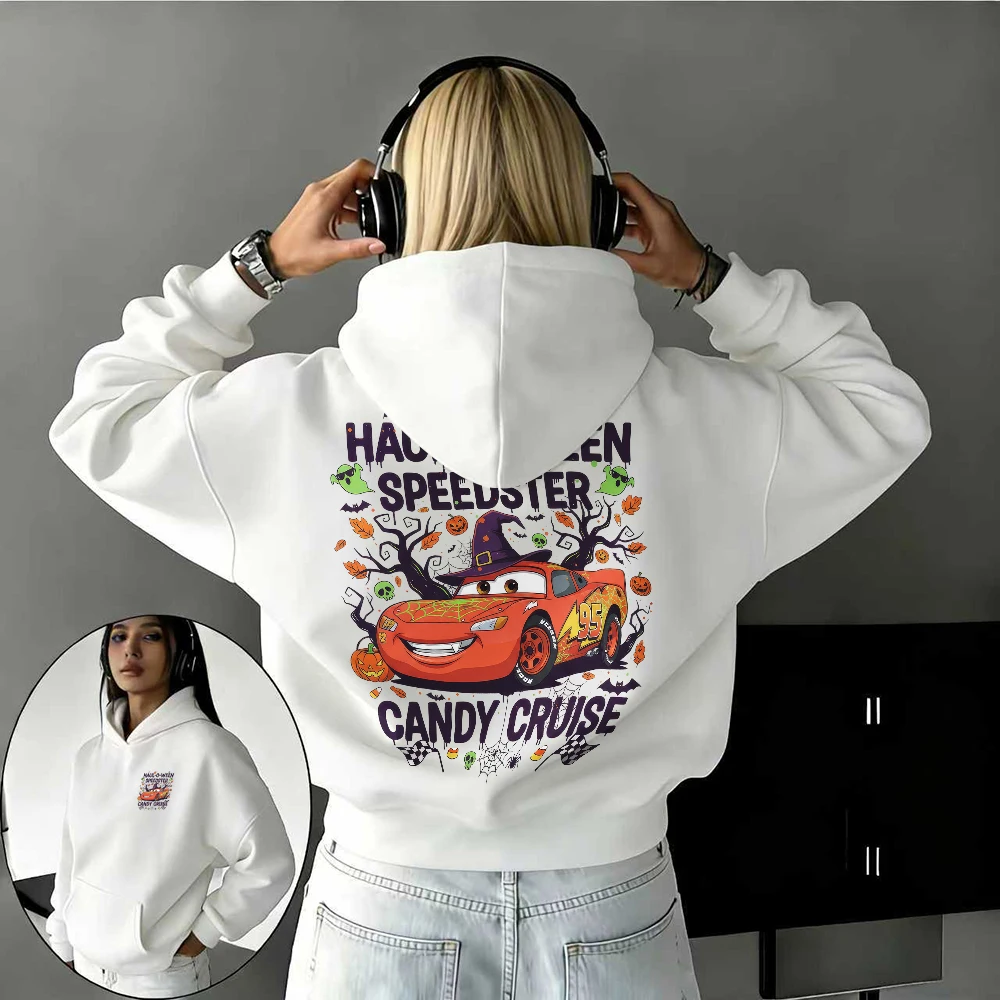 

Осенне-зимняя теплая толстовка с капюшоном McQueen Fusion на Хэллоуин и конфетыми элементами из 100% хлопка с принтом, женская