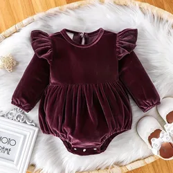 Newborn Baby Girl Spring and Autumn Solid Color Flying Sleeve Long Sleeve Korean Version of the Fart Triangle Jumpsuit