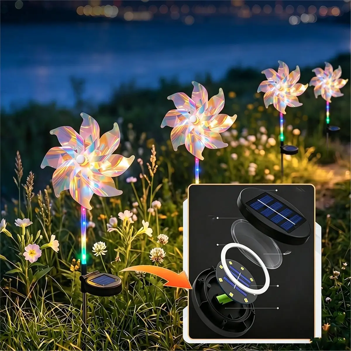 2pcs Colorful Windmill Solar Garden Lamp Outdoor Waterproof Stake Lights Decorative LED Landscape Lighting for Yard
