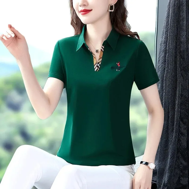 Women's Cotton Fashion Casual Polo Shirt Short-Sleeved Lapel T-shirt 2024 New Summer Loose Crop Top high quanlity blouse women