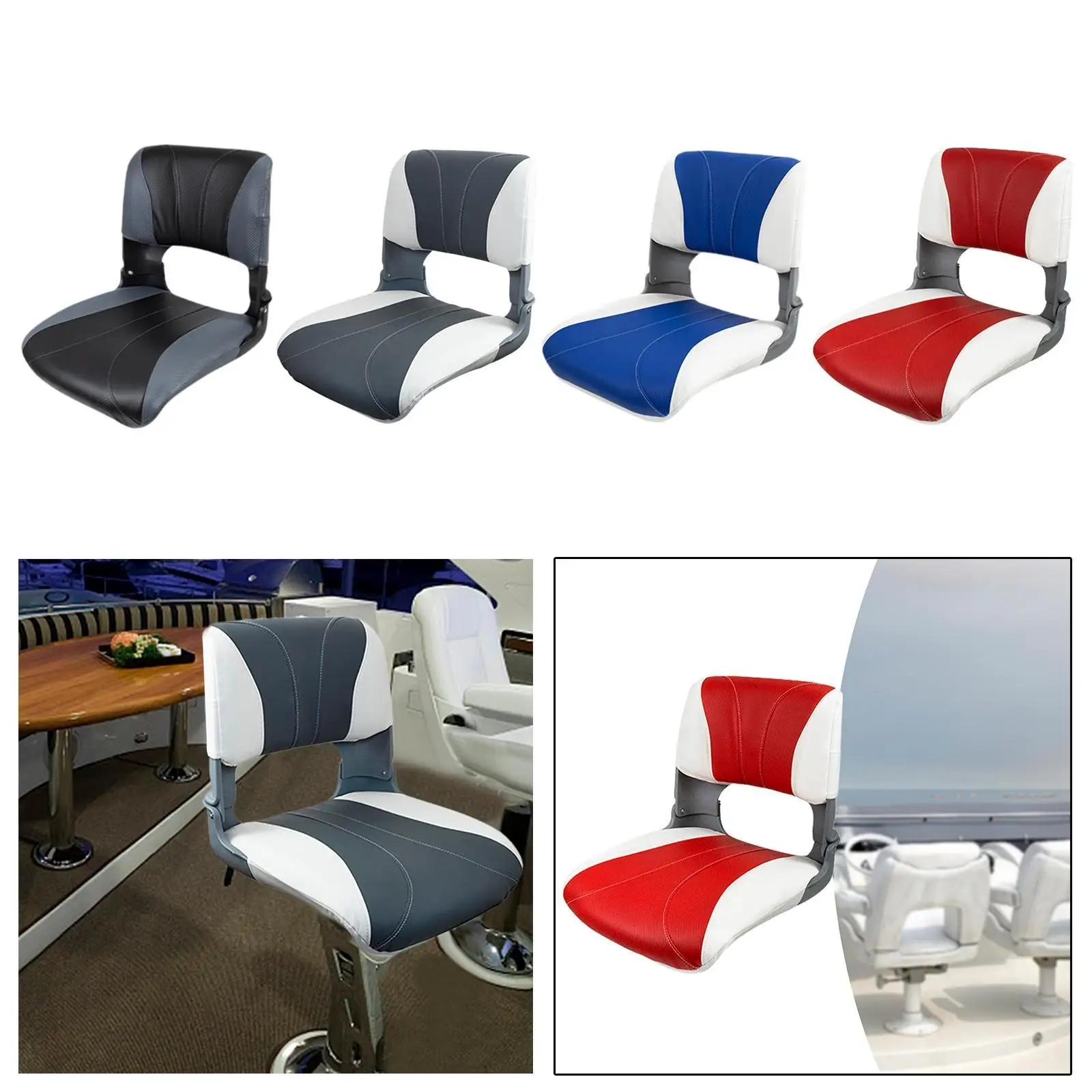 Folding Boat Chair with Backrest Comfortable PVC Leather Marine Seat for Fishing Paddle Kayak