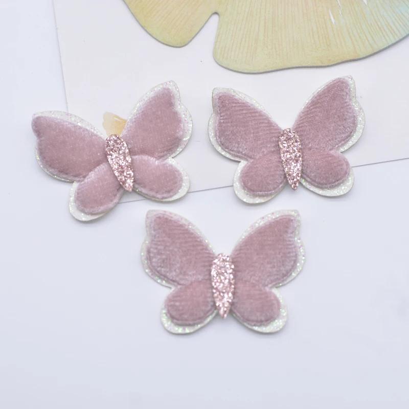 10Pcs 35*27mm Short Plush Double Butterfly Appliques for DIY Headwear Hair Clips Bow Decor Accessories