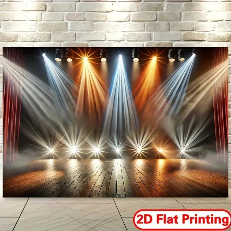 2D-Hintergrundbanner mit lebendigen Bühnenbeleuchtungseffekten und dynamischen Lichtmustern, geeignet für das Wohnzimmer