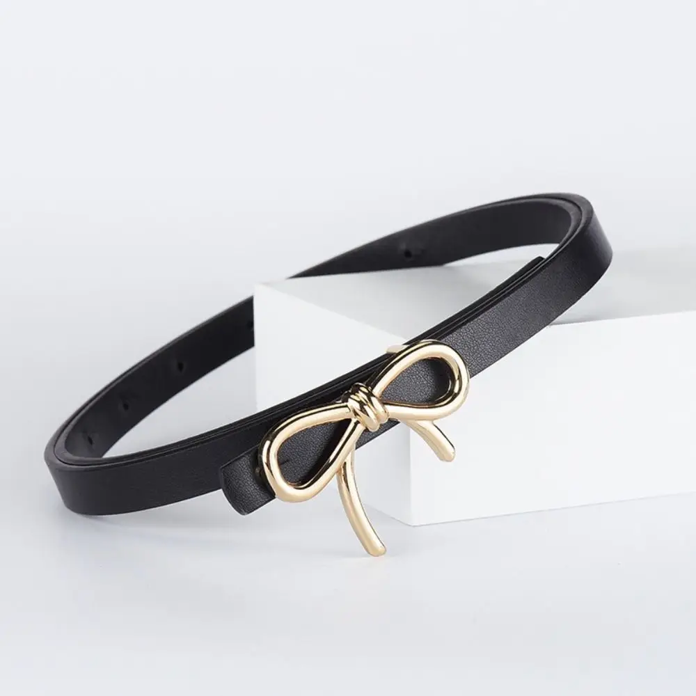 Elegant Bowknot BUCKLE Bow เข็มขัดเข็มขัดเอวกางเกงยีนส์ตกแต่ง PU หนังเข็มขัด Y2k เกาหลีสไตล์เข็มขัดบางกางเกงตกแต่ง