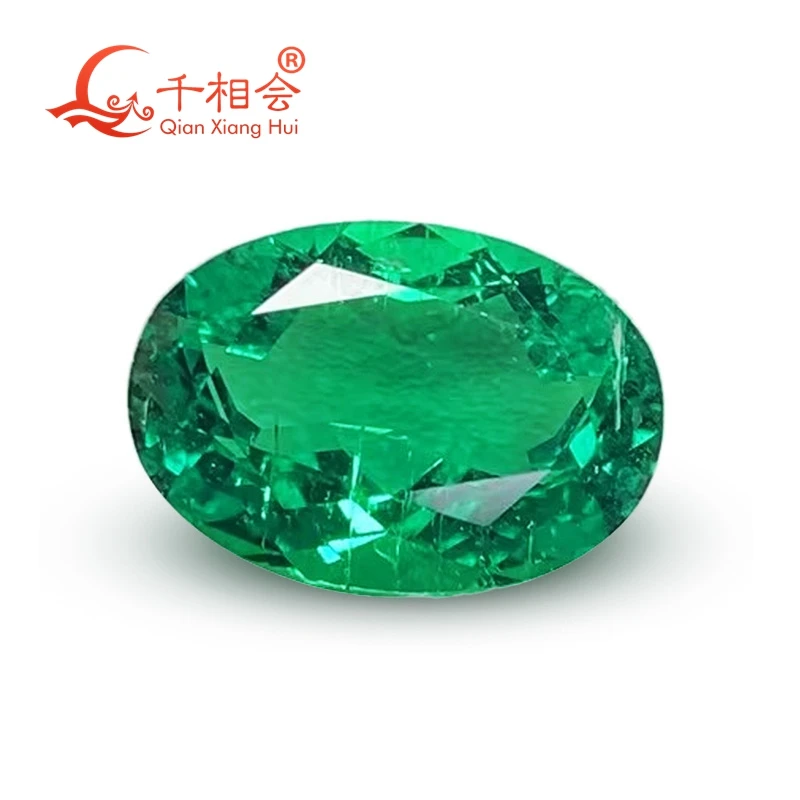 

oval shape green color Created Hydrothermal Columbia Emerald including minor cracks and inclusions loose gemstone