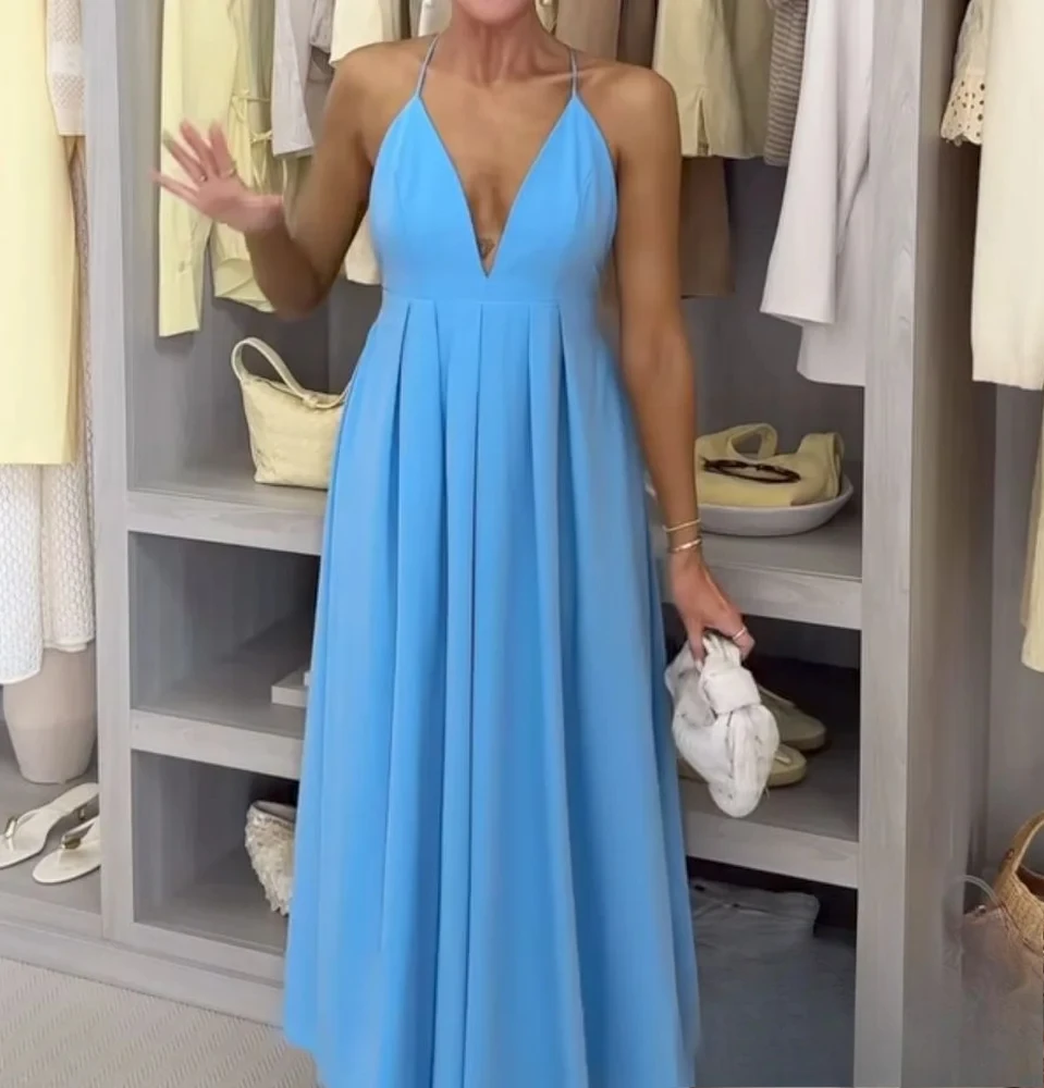 KONDALA femmes automne dos nu Cami robe col en v licou longue robe 2025 nouveau printemps été mode fête dîner plage Mujer robe