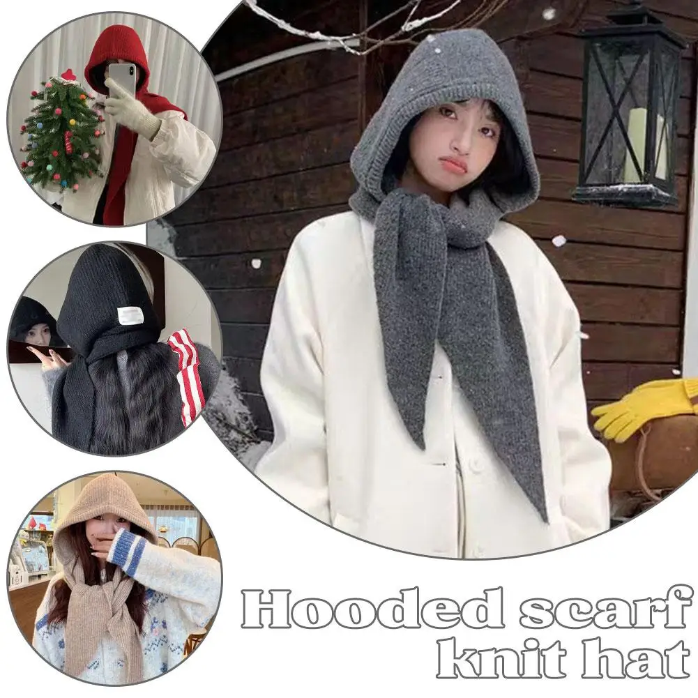Y2K Knit Balaclava Hat for Women One-Piece Hooded Scarf Thickened Winter Warmth Covers Ears & Neck Korean Fashion Trend