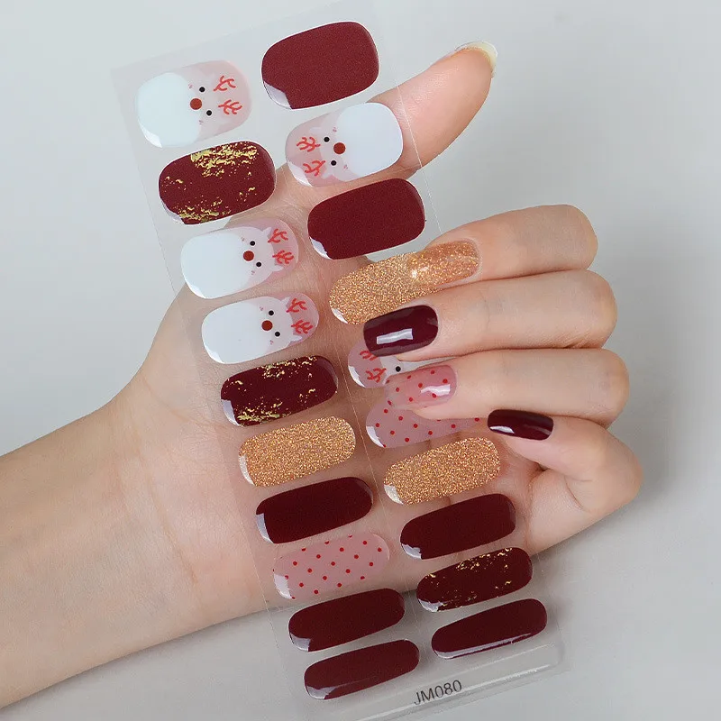 20 Tips Halloween Semi-cured Gel Nail Sticker UV Lamp Needed Full Cover Nail Gel Polish Wraps Manicure Press on Nails Decal