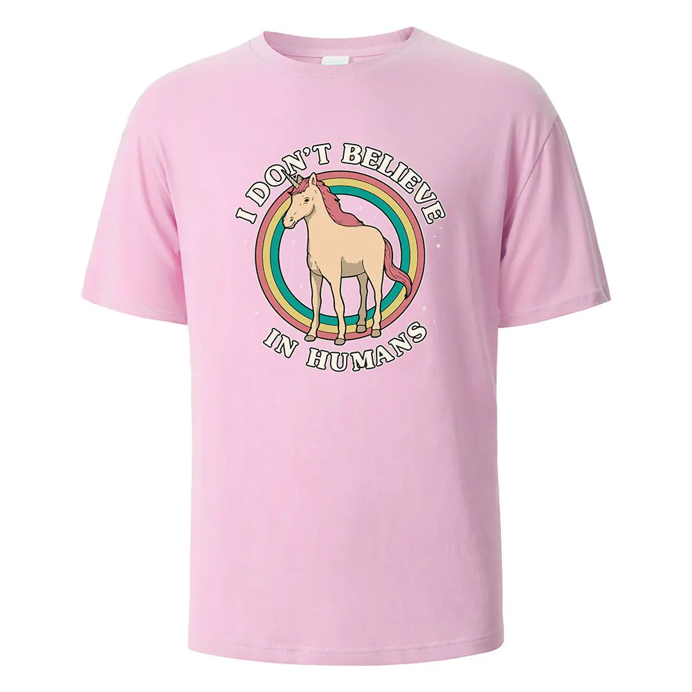 

Men's Printed T-Shirt I Don't Believe In Humans Funny 100% Cotton Oversize Shortsleeved Tees For Men Women Summer Fashion TopsZQ
