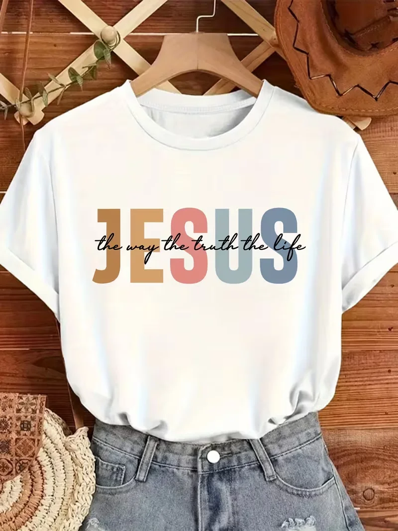 Jésus la façon vérité vie imprimer femmes T-Shirt décontracté à manches courtes T-Shirt toutes saisons confort haut pour femme grande taille T-Shirt usage quotidien