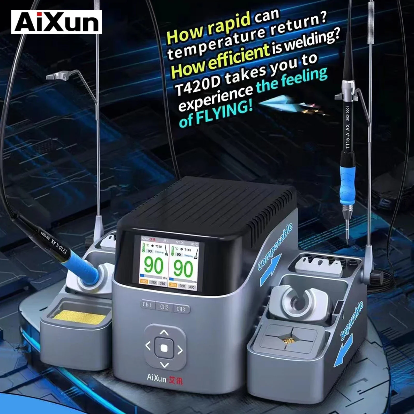 JC AIXUN T420D Intelligent Soldering Dual-station With C245 C210 C115 Handle Welding Iron Tips Station For SMD PCB Repair Tools