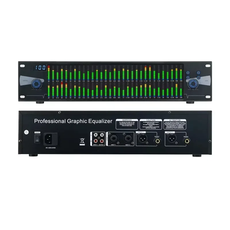 Professional Graphic Equalizer Digital Equalizer Dual 31-Band Spectrum Display for Stage Home Uses