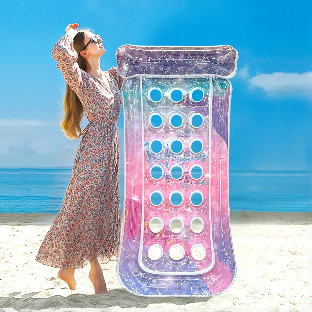 

Надувной плавающий матрас из ПВХ с рисунком русалки, разноцветный, идеально подходит для летних пляжных и бассейновых вечеринок.