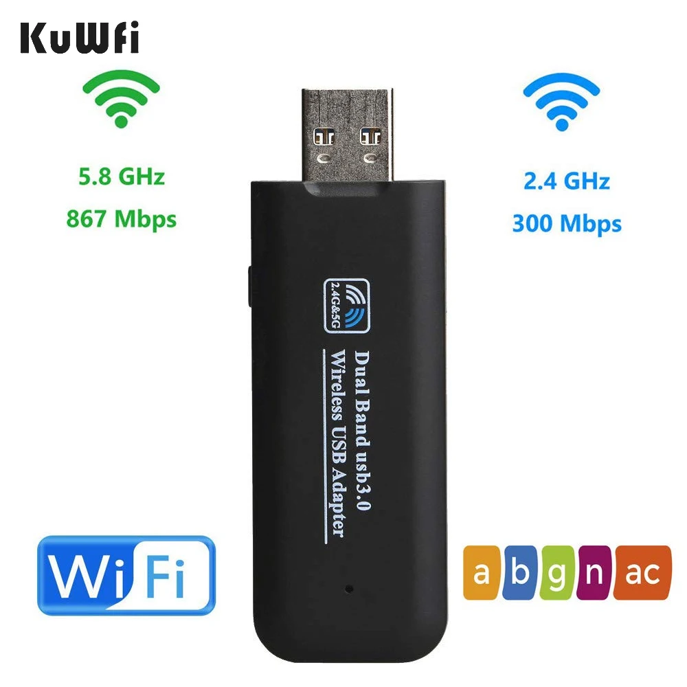 KuWFi USB Wireless Adapter USB 3.0 WIFI Dongler 1200 Mbps 5.8 GHz 2.4GHz Dual Band AC1200 For Laptop Support Windows Mac Linux