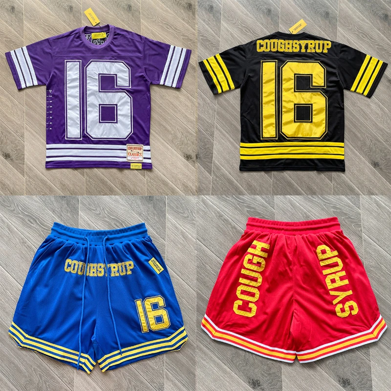 THAT'S A AWFUL LOT OF COUGH SYRUP T-shirt Loose Breathable Sports Suit Splicing Embroidery Mesh Short Sleeves